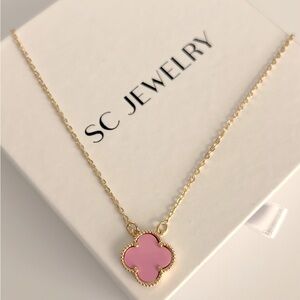 Pink Clover Necklace 14k Gold Color Chain